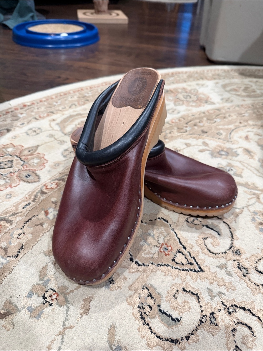 Men's Brown Leather Clog Mule with Black Collar